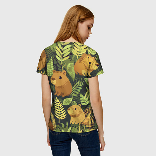 Женская футболка Капибары - лесной маскировочный камуфляж / 3D-принт – фото 4