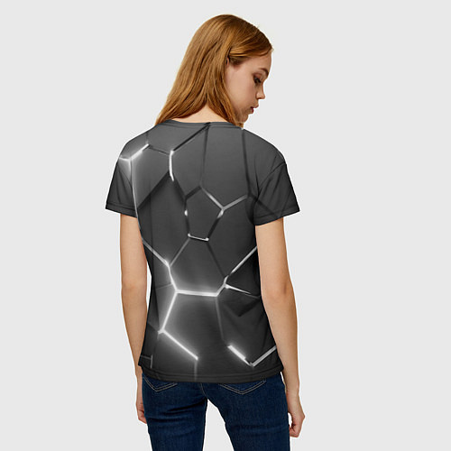 Женская футболка Чёрные плиты разломы броня / 3D-принт – фото 4