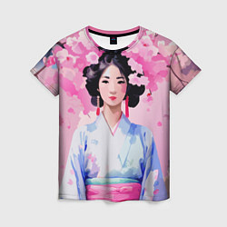 Женская футболка Ветки сакуры японская гейша