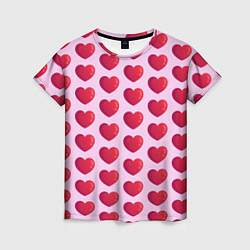 Женская футболка Красные сердца на розовом фоне