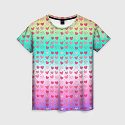 Женская футболка Паттерн сердечки на разноцветном фоне