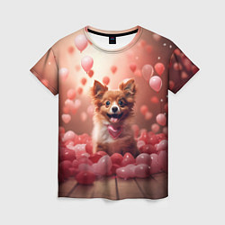Женская футболка Маленькая собачка в сердечках
