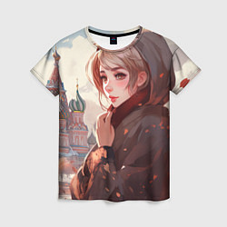 Женская футболка Русская девушка в аниме стиле