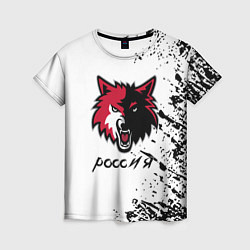 Женская футболка Волк Россия краски