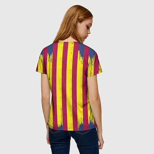 Женская футболка Полосатые цвета футбольного клуба Барселона / 3D-принт – фото 4
