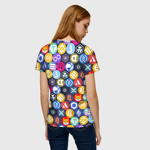 Женская футболка Криптовалюта Биткоин, Эфириум, Тетхер, Солана патт / 3D-принт – фото 4