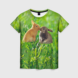 Женская футболка Кролики в траве