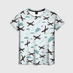 Женская футболка Самолет в облаках паттерн