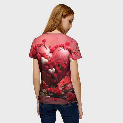 Женская футболка Сердце и розы 14 февраля / 3D-принт – фото 4