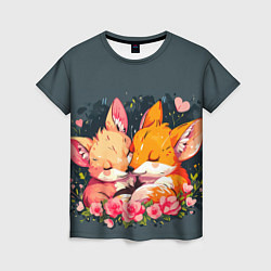 Женская футболка Милые лисички в цветах