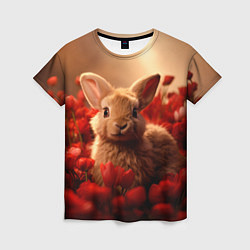 Женская футболка Влюбленный кролик в розах