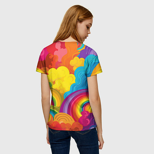 Женская футболка Радужные яркие волны / 3D-принт – фото 4