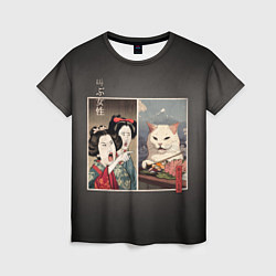 Женская футболка Кот - мем в японской стилистике