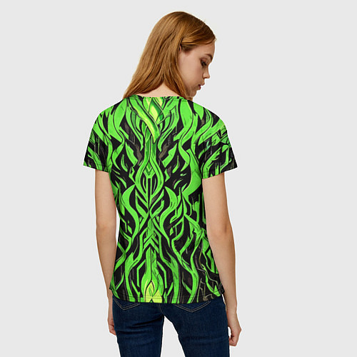 Женская футболка Зелёный узор на чёрном фоне / 3D-принт – фото 4