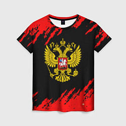 Женская футболка Герб РФ красные краски