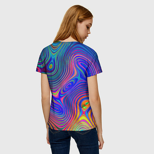 Женская футболка Яркая абстракция волнистых линий / 3D-принт – фото 4
