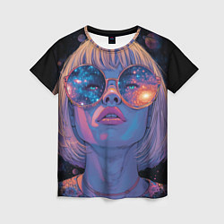 Женская футболка Девушка в очках в космосе