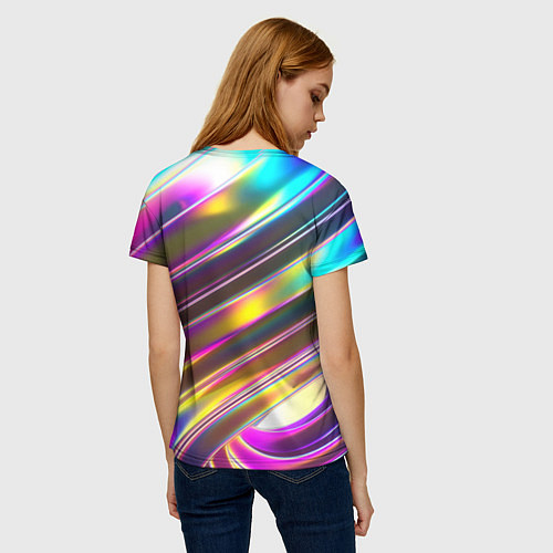 Женская футболка Неоновый скрученный металл разноцветный / 3D-принт – фото 4