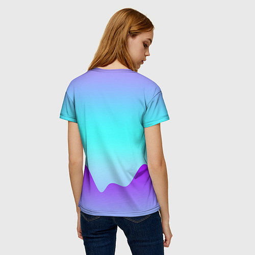Женская футболка Светлый градиент с волнистым сиреневым узором / 3D-принт – фото 4