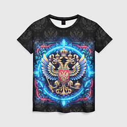 Женская футболка Яркий неоновый герб России