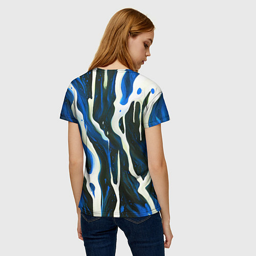 Женская футболка Текучая краска белая и синяя / 3D-принт – фото 4