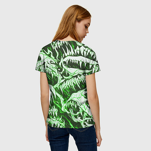 Женская футболка Белые клыки на зелёном фоне / 3D-принт – фото 4