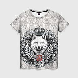 Женская футболка Волк белый герб России