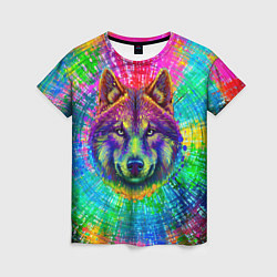 Женская футболка Цветной волк