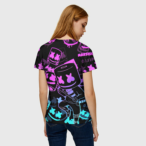 Женская футболка Marshmello neon pattern / 3D-принт – фото 4