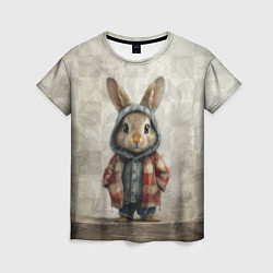 Женская футболка Кролик в пальто