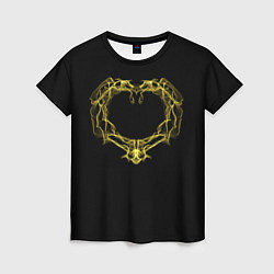 Женская футболка Сердце желтыми энергетическими линиями на черном