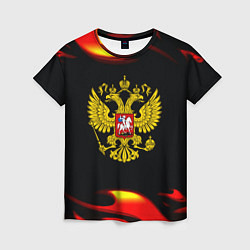 Женская футболка Герб РФ огонь