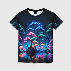 Женская футболка Неоновый лес - нейросеть