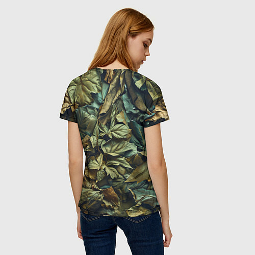 Женская футболка Реалистичный камуфляж из листьев / 3D-принт – фото 4