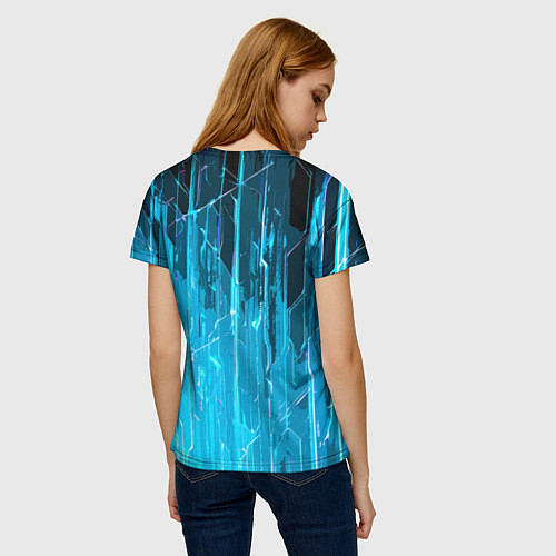 Женская футболка Белые линии на синем фоне / 3D-принт – фото 4