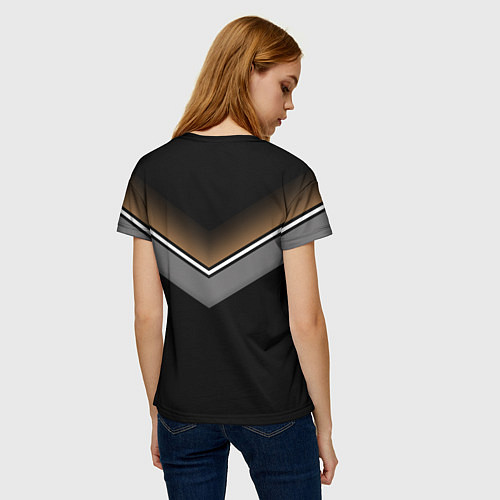 Женская футболка Абстракция графика серая и коричневая полоски на ч / 3D-принт – фото 4