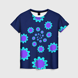 Женская футболка Спираль фиолетовых звезд с циан контуром на темном