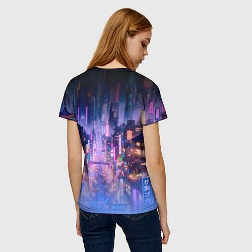 Женская футболка Неоновый город - Киберпанк / 3D-принт – фото 4