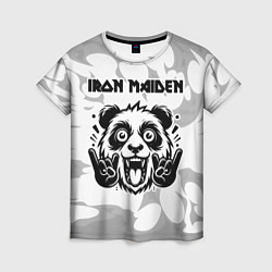 Женская футболка Iron Maiden рок панда на светлом фоне