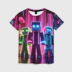 Женская футболка Minecraft characters - neon glow