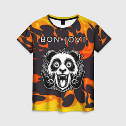 Женская футболка Bon Jovi рок панда и огонь