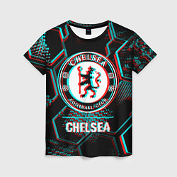 Женская футболка Chelsea FC в стиле glitch на темном фоне