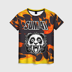 Женская футболка Sum41 рок панда и огонь