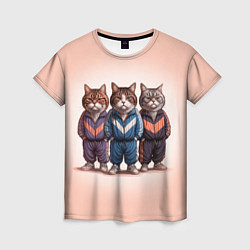 Женская футболка Три полосатых кота в спортивных костюмах пацана