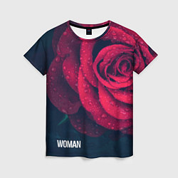 Женская футболка Красная роза на чёрном - woman