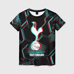 Женская футболка Tottenham FC в стиле glitch на темном фоне