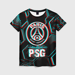 Женская футболка PSG FC в стиле glitch на темном фоне