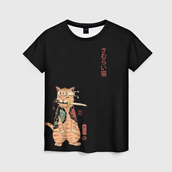 Женская футболка Котик-самурай