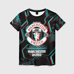 Женская футболка Manchester United FC в стиле glitch на темном фоне