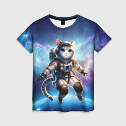 Женская футболка Кот космонавт в космосе